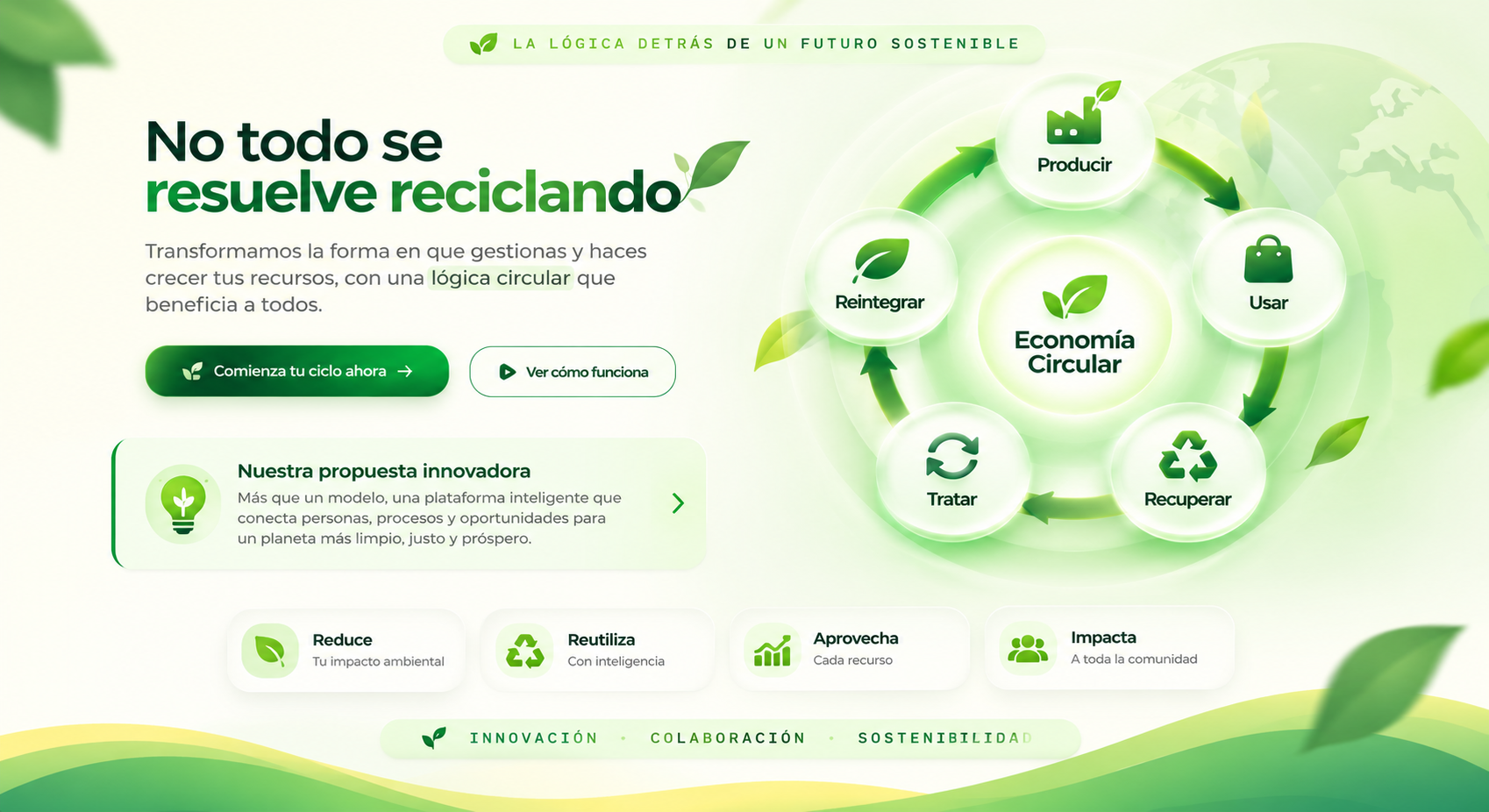 No todo se resuelve reciclando: la economía circular — producir, usar, recuperar, tratar y reintegrar.
